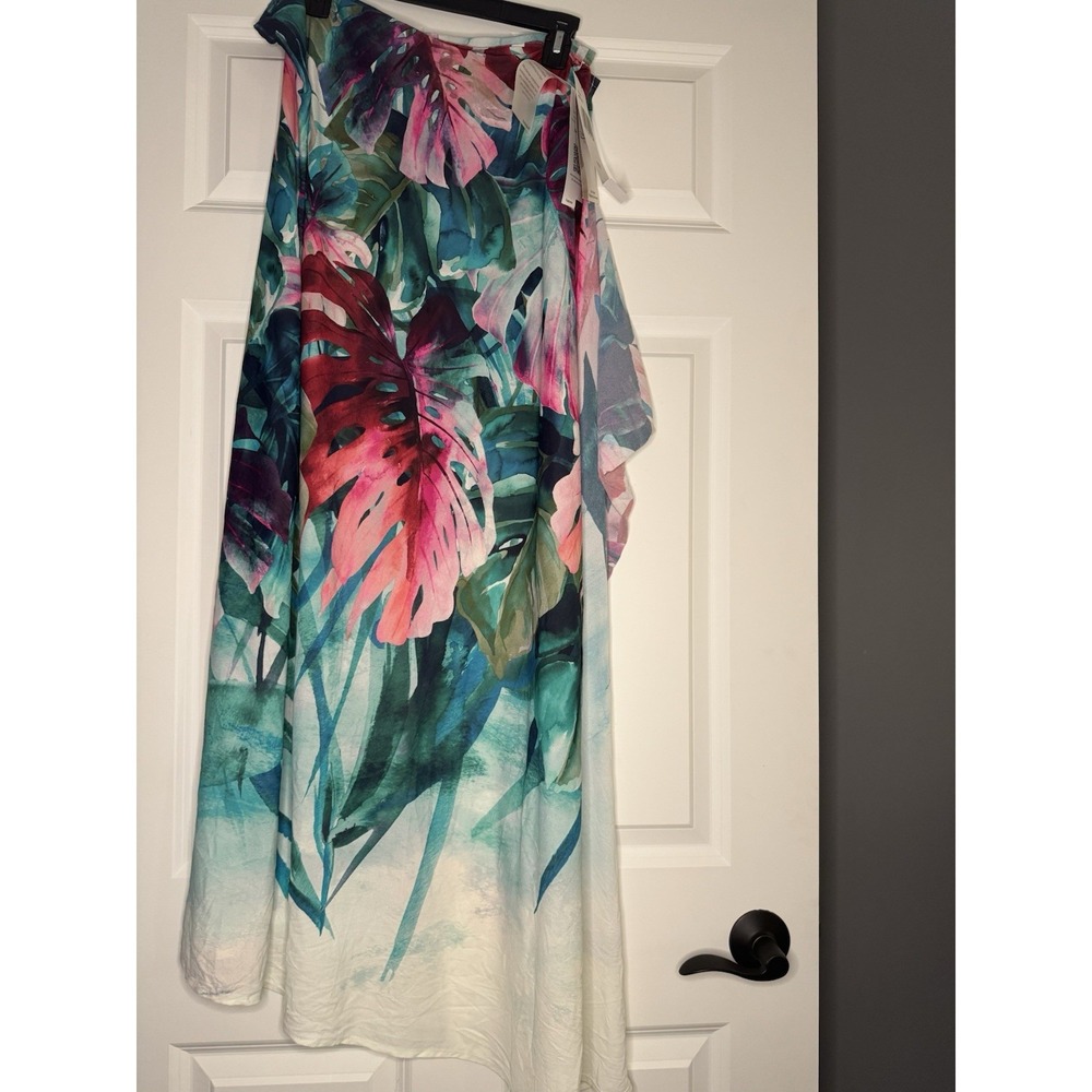 Coco Reef Tropical Beach Sarong Wrap Teal Pink Green Floral Print Nwt 84